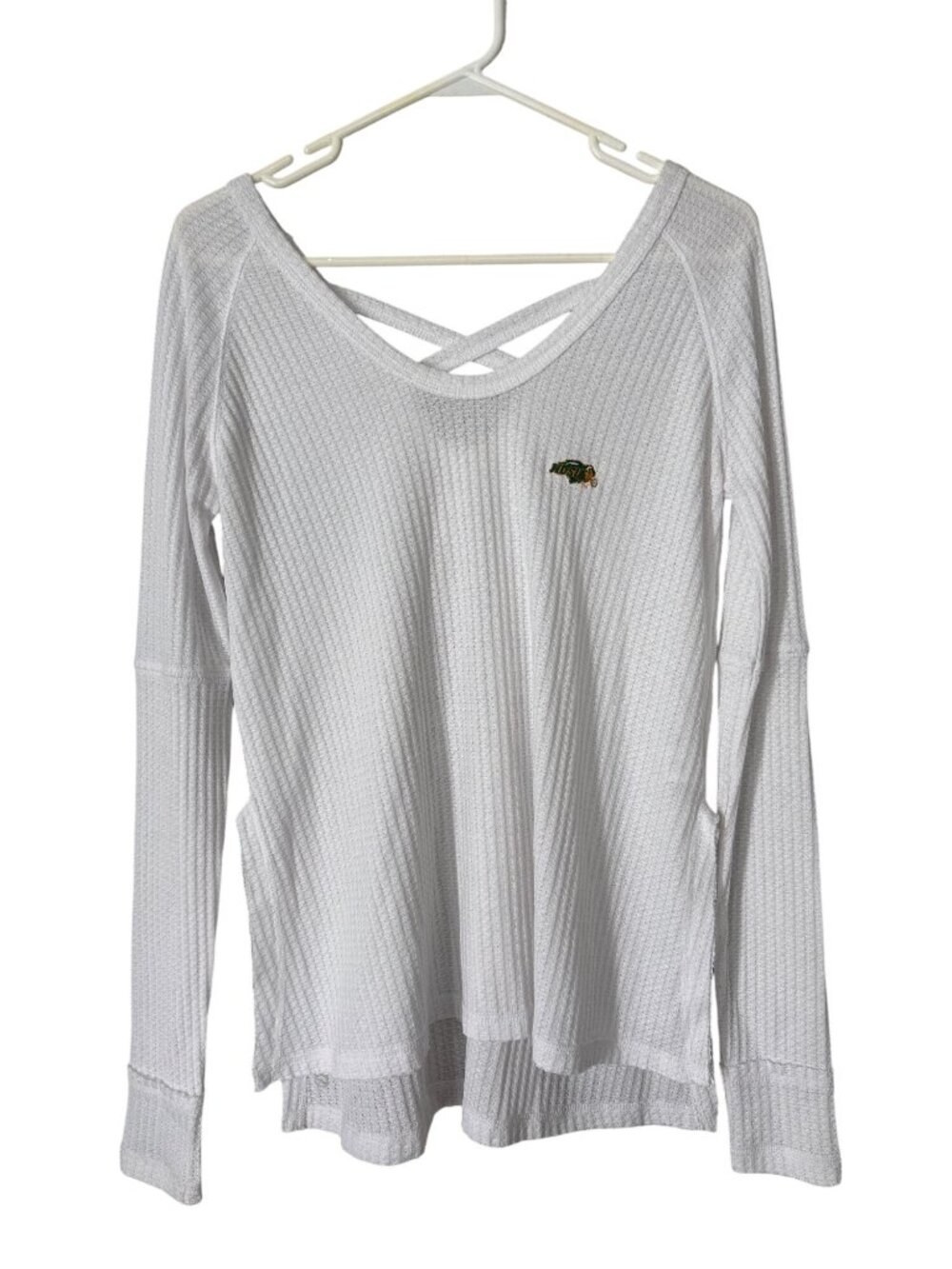 Paxton Waffle Knit Top Size Small NDSU Long Sleeve Scoop Neck Crisscross Back